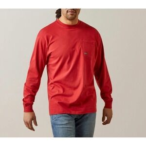 Ariat Rebar Work LS Pocket Graphic T-shirt Strong Stacking Dimes Sz L TALL Horse